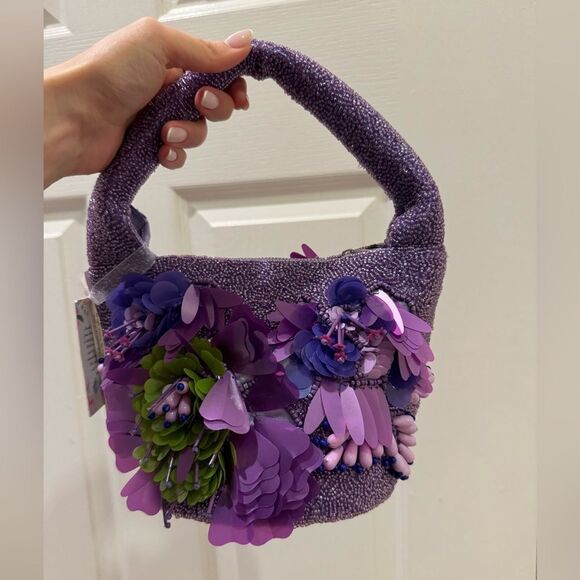 Purple Floral Embellished Women's Bag - Picture 1 of 4